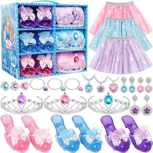LJZJ Princess Dress Up Toys & Jewelry Boutique, Set incl Color Skirts, Shoes, Crowns, Accessories, Girls Role Play Gift for 3 4 5 6 Year old Girl Toddler ​B-day Party Favors