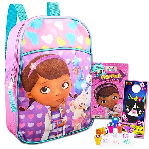 Disney Doc McStuffins Mini Backpack ~ 4 Pc Bundle With 11' Doc McStuffins School Supplies Bag, Snowflake Stampers, Play Pack, and More