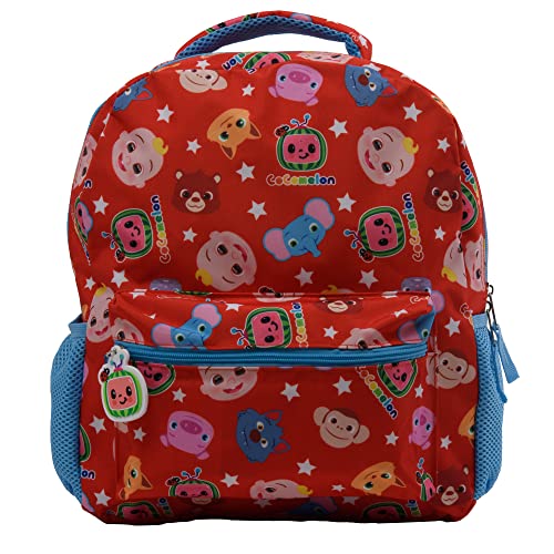 CoComelon JJ & Animal Friends Allover Character Print 14” Backpack for Boys and Girls, Kids & Pre-school Travel Bag with Padded Back and Padded Adjustable Straps