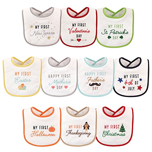 Hudson Baby Unisex Baby Cotton Terry Drooler Bibs with Fiber Filling, Neutral Holiday, One Size