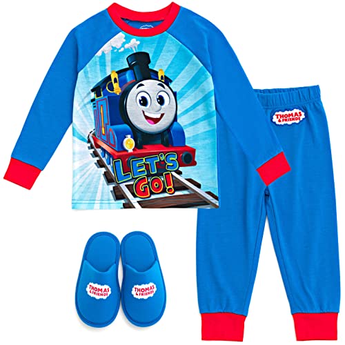 Thomas & Friends Thomas the Train Toddler Boys Pajama Shirt Pants and Slippers 3 Piece Blue 4T