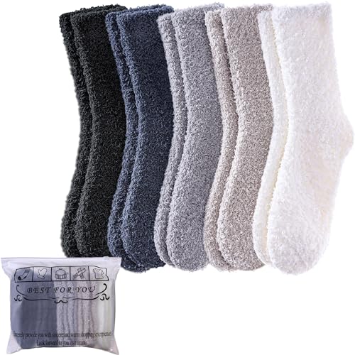 Womens Fuzzy Slipper Socks Animal Soft Warm Cute Microfiber Cozy Fluffy Winter Christmas Socks (5 Pairs Solid Color A)