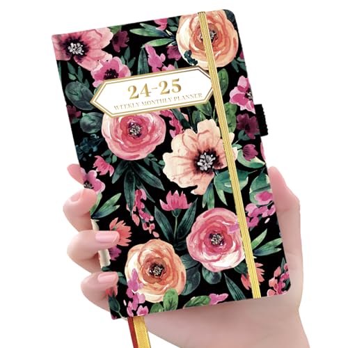 Ymumuda 2024 Pocket Planner, Weekly Monthly Planner 2024, JAN.2024 to DEC.2024, 6.4×4', Mini Size for Purse, Easy to Carry, Durable Tight Binding, Small Planner for Women/Girls, Floral 02