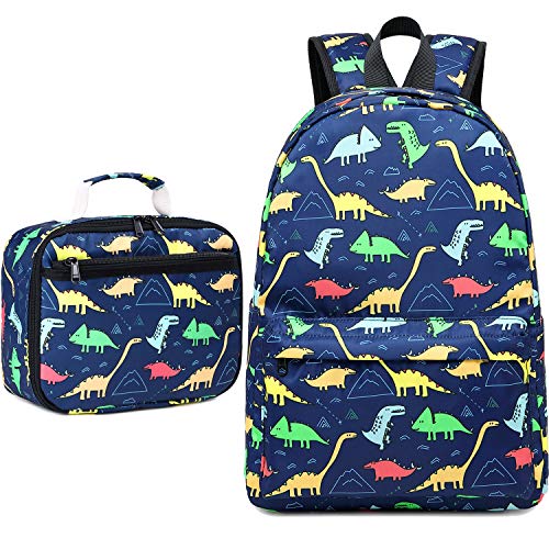 CAMTOP Backpack for Kids, Boys Preschool Backpack with Lunch Box Toddler Kindergarten School Bookbag Set (4-7Years,Dino-Navy Blue, 15/''(L)x11.8/''(H)*5.1/''(W))
