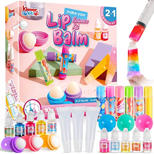 Klever Kits Lip Balm Making Kit for Kids, Make Your Own Lip balm Kit, DIY Lip Gloss Set for Teens, Stem Science Kit with Flavoring Scents, DIY Makeup Set, present for Girls 6 and Up