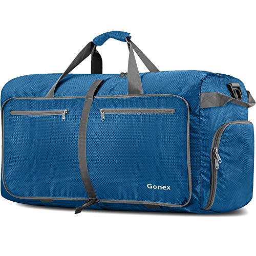 Gonex 80L Packable Travel Duffle Bag Foldable Duffel Bags for Luggage Gym Sports Camping Travelling Cycling Storage Shopping Water & Tear Resistant Deep Blue