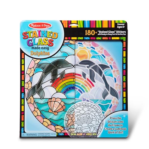 Melissa & Doug Stained Glass Made Easy Craft Kit: Dolphins - 180+ Stickers , Ocean Animals Crafts For Kids Ages 5+