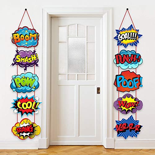 Large Hero Action Sign Cutouts Super Fun Hero Theme Party Supplies Door Hero Sign Hero Theme Birthday Party Hero Super Wall Decorations, 10 Counts