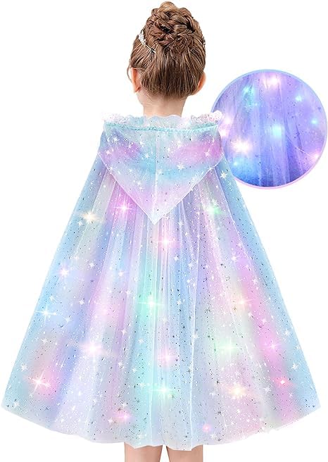 Henfei Princess Dresses for Girls Costume Toys Light UP Cape for Kids Adult Halloween Clothes for Little Girls Dress Up Gifts for 3 4 5 7 9 6 8 10 Year Old