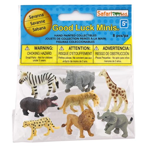 Safari Ltd. Good Luck Minis Savanna Fun Pack - 8 Mini Figurines of Savanna Wildlife Animals - Educational Toy for Boys, Girls, and Kids Ages 5+