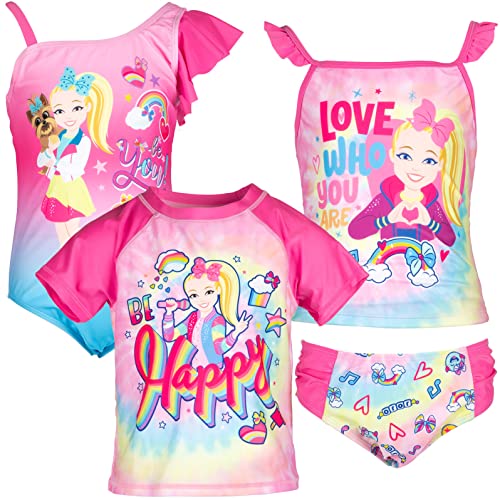 JoJo Siwa Little Girls One-Piece Swimsuit Rash Guard Tankini Top and Bikini Bottom Tie Dye Pink 6