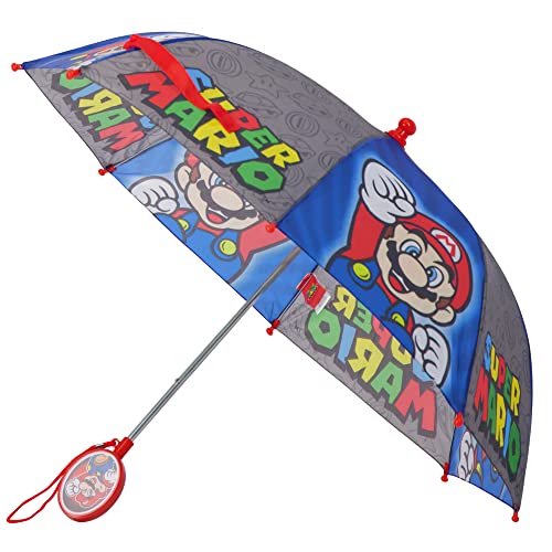 Nintendo boys Kids, Mario And Luigi Children's Rainwear, Ages 3-8 Umbrella, Grey/Blue, Age 3-6 US