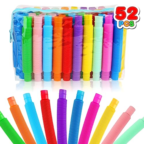 52 Pack Pop Tubes, Sensory Toys Party Favors For Kids 8-12 4-8 Fidget Toys For Anxiety Goodie Bag Stuffers Treasure Box Classroom Prizes Gifts for 3 4 5 6 7 8 9 Year Old Boys Girls Toddlers- 10 Colors