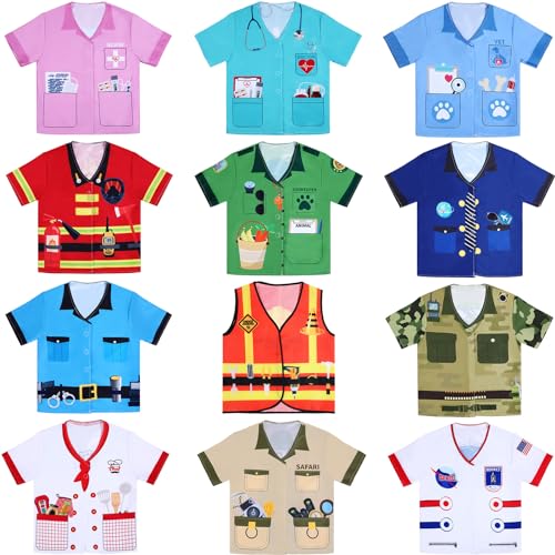 Jiuguva 12 Pcs Kids Dress Up Clothes, Role Play Costumes Community Helper Unisex Career Cosplay Set for Kids Over Age 6(Classic)