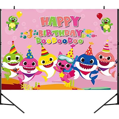 FUNTON Baby Shark Backdrop (Pink), Baby Shark Party Supplies, Baby Shark Birthday Decorations (5x3 FT)…