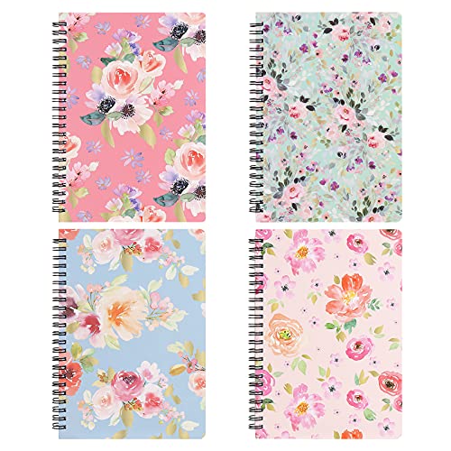 Rhuyoshn Spiral Notebooks for Women, 4 Pack Cute journals 6 × 8 Inch, A5 Size Hardcover Flower Notebooks School Supplies, College Ruled, Inner Pocket, 80 Sheets/160 Pages