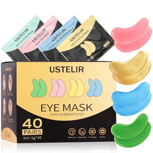 Under Eye Patches, 40 Pairs Eye Mask for Dark Circles, Puffy Eyes, Undereye Bags,Wrinkles,Eye Mask Patches with 24K Gold, Hyaluronic Acid,Rose & Aloe Vera, Eye Treatment Skin Care for Men & Women Gift