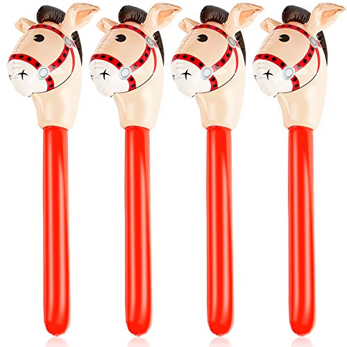 4 Pieces Inflatable Stick Horse Inflatable Horsehead Stick Balloon for Theme Birthday Party Decoration Supply, 37 Inches