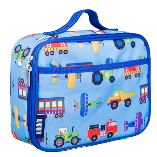 Wildkin Kids Insulated Lunch Box Bag for Boys & Girls, Reusable Kids Lunch Box is Perfect for Early Elementary Daycare School Travel, Ideal for Hot or Cold Snacks & Bento Boxes(Trains, Planes &Trucks)