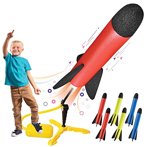 Toy Rocket Launcher for kids – Shoots Up to 100 Feet – 6 Colorful Foam Rockets and Sturdy Launcher Stand, Launch Pad - Fun Outdoor Toy for Kids - Gift Toys for Boys and Girls Age 3+ Years Old