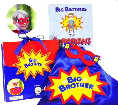 Tickle & Main Big Brother Gift Set, 3 Piece Set Includes Big Brothers are Superheroes Book, Satin Cape, and Mask