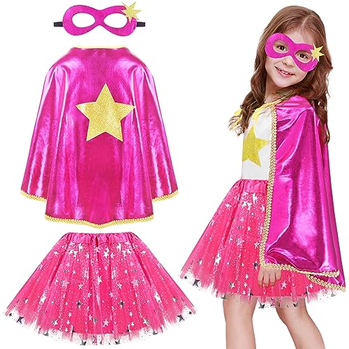 iROLEWIN Kids-Superhero-Cape and Mask TuTu for Girls Super Hero Costume as Toddler Dress-Up Clothes School Play Party Gifts
