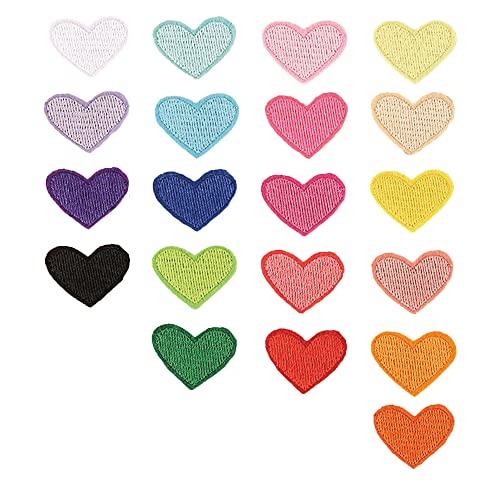 Heart Shaped Iron On Patches, Cute Colorful Embroidered Sew On Love Applique Patches for Clothing Repair and Decoration, 20PCS