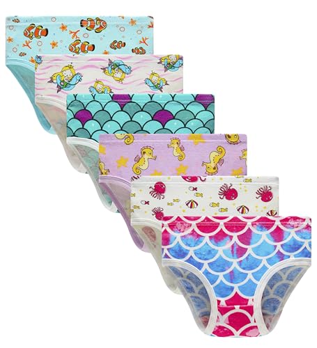 Cadidi Dinos Kids Series Toddler mermaid Soft Cotton Panties Little Girls' Assorted Underwear (Pack of 6) Size 5 6