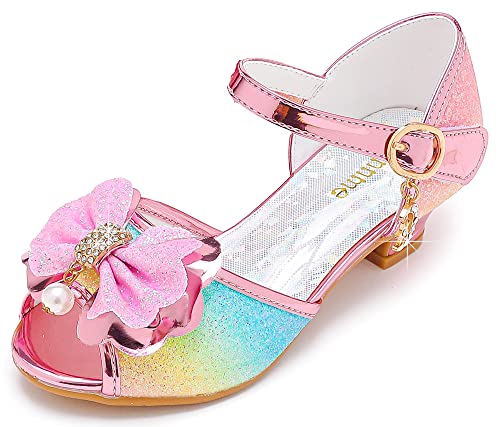 Osinnme Toddler Girls Dress Shoes High Heels Rainbow Flower Girl Shoes Wedding Party Princess Sandals for Little Big Kid(04 Rainbow 11)