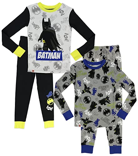 LEGO Batman Boy's Pajama 2-for-1 Set, 4-Piece Cotton Pajama Sets, Black/Grey, Little Kid Size 8