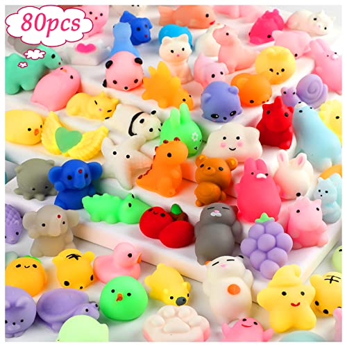80pcs Mochi Squishy Toys, Mini Kawaii Squishy Fidget Toys Bundles Squishies Party Favors for Kids Gift for Easter Basket Stuffers Egg Fillers Birthday Classroom Prize Pinata Christmas Stocking