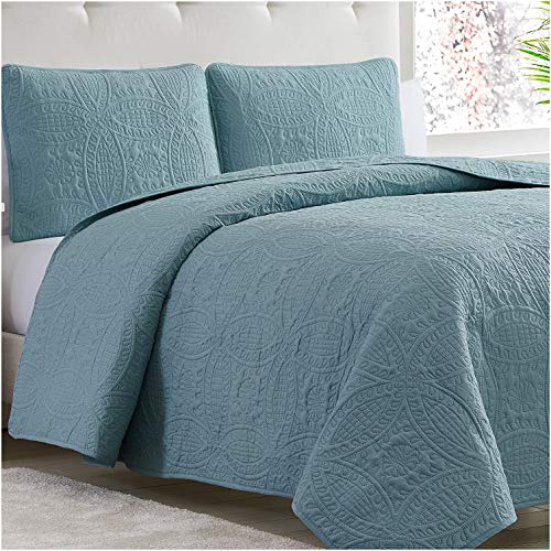 Mellanni Bedspread Coverlet Set - King Size Bedding Cover with Shams - Ultrasonic Quilting Technology - 3 Piece Oversized King Quilt Set - Bedspreads & Coverlets (King, Spa Blue)