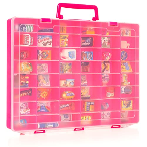 Plastic Toy Storage Case Compatible with Mini Brands Collector Toys, Shopkins, Real Littles, and LOL Surprise Series 1, 2, 3, 4, Collectible Compartments for Miniatures, Travel Friendly (Pink)