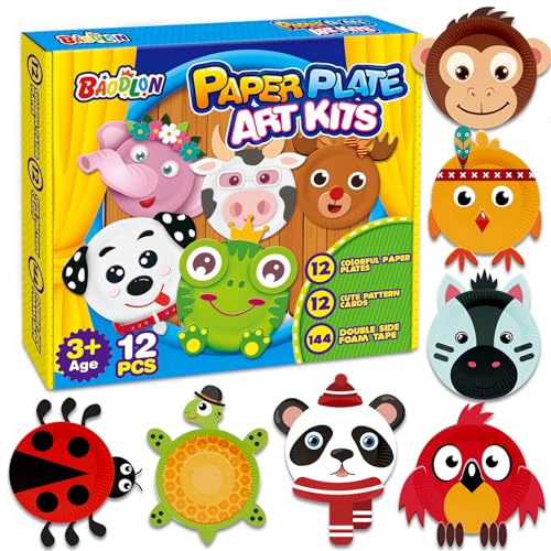 Art Craft Gift for Kids- 12 Paper Plate Art Kit Toy for 3, 4, 5 Year Old Boys Girls Toddlers, DIY Animal Art Supplies For Children Preschool Classroom/ Birthday/ Party Favor/ Christmas Game Crafts