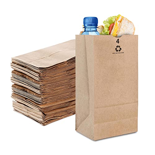 Stock Your Home 4 Lb Kraft Brown Paper Lunch Bags (100 Count) - Bulk Disposable Lunch Sacks, Small Size Blank Bag for Kids, Good for a Snack, Sandwich, Grocery Food, and Arts & Crafts Projects