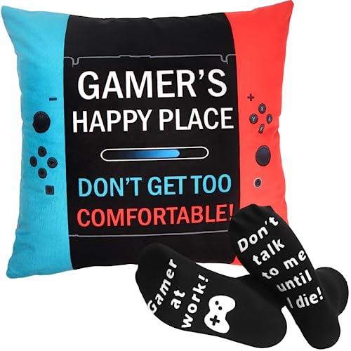 Gamer Gifts for Teenage Boys, Best Gaming Easter Basket Stuffers Gifts for Teen Boys Girls Kids Men Him Gamers Son Husband Boyfriend Game Lover Video Game Lover Room Decor Pillow Cover and Game Socks