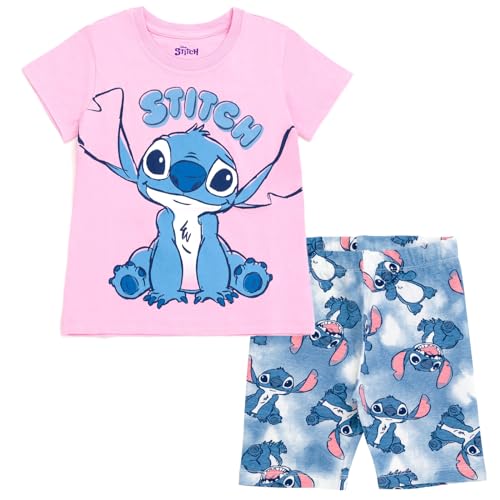 Disney Lilo & Stitch Little Girls T-Shirt and Bike Shorts Outfit Set Tie Dye 7-8
