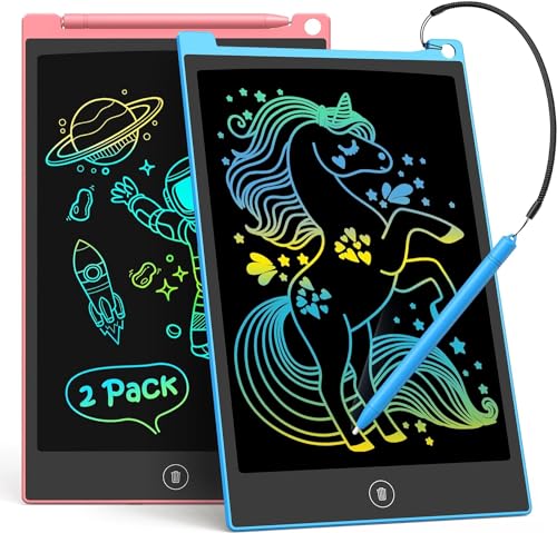 TECJOE 2 Pack LCD Writing Tablet, 10 Inch Colorful Doodle Board Drawing Tablet for Kids, Kids Travel Learning Toys Christmas Birthday Gifts for 3 4 5 6 Year Old Boys and Girls Toddlers