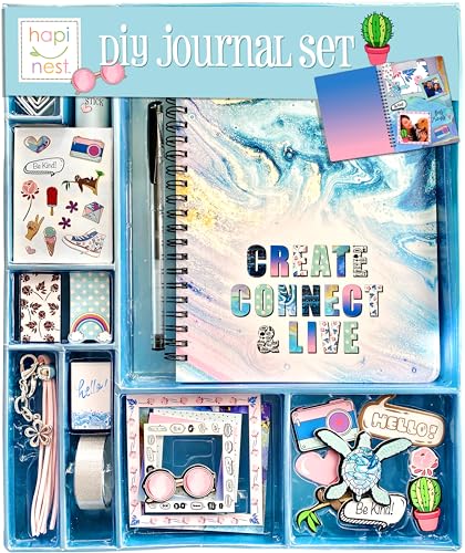 Hapinest DIY Journal Kit for girls - 63pcs Ideal for Teen and Tween girls Ages 8 9 10 11 12 13 14+ Birthday Gift for girls, Scrapbook and Diary Supplies Set
