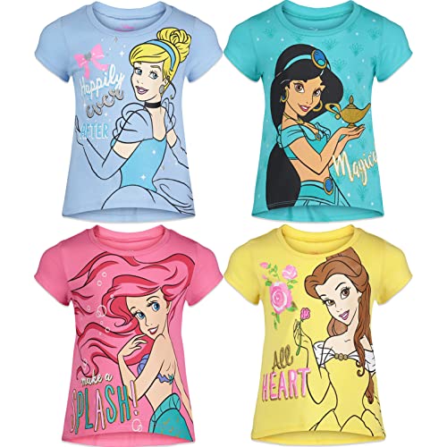 Princess Ariel Cinderella Belle Little Girls 4 Pack T-Shirts Belle, Cinderella, Ariel, Jasmine 6