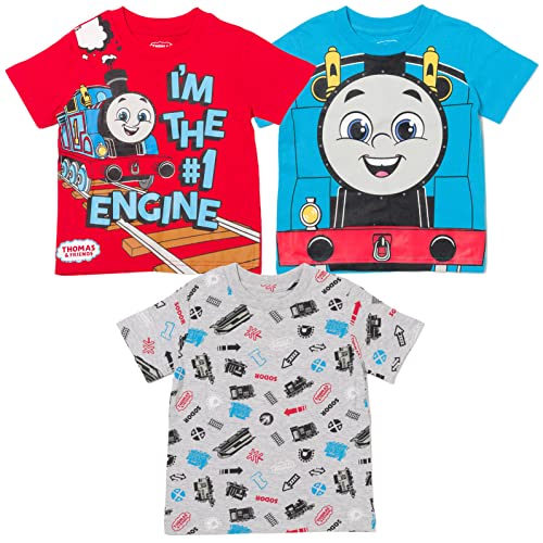 Thomas & Friends Tank Engine Little Boys 3 Pack Athletic Pullover T-Shirts Blue/Gray/Red 7-8