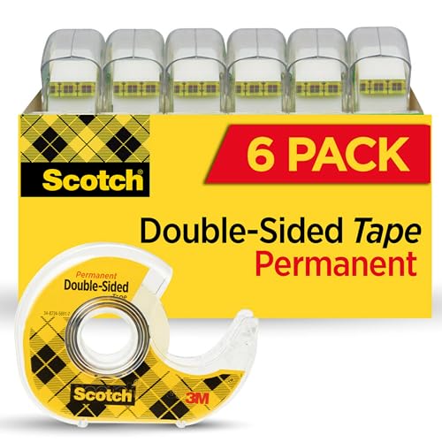 Scotch Double Sided Tape with Tape Dispenser, Office and School Supplies for Arts and Crafts, Alternative to Scrapbooking Tape, 0.5 in. x 500 in., 6 Tape Rolls With One Tape Dispenser