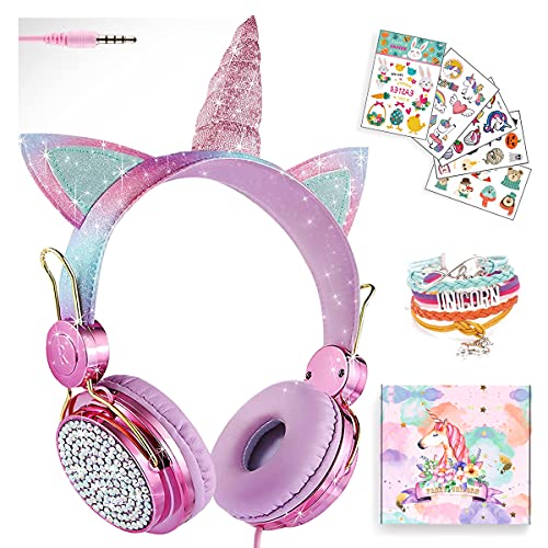 SVYHUOK Girls Pink Unicorn Wired Headphones,Cute Cat Ear Kids Game Headset for Boys Teens Tablet Laptop PC,Over Ear Children Headset withMic,for School Birthday Xmas Gifts