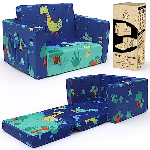 ACRABROS Kids Couch: Toddler Sofa Bed Fold Out for Gilrs Boys Baby Flip Out Convertible Lounge Chair Dinosaur