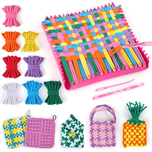 PREBOX Weaving Loom Kit Toys for Kids and Adults, Potholder Loops Crafts for Girls Ages 6 7 8 9 10 11 12, 7' Pot Holder Loom Knitting Kits and Gifts for Kids and Beginners, Make 6 Masterpieces