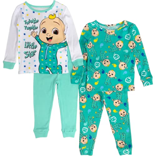 CoComelon Toddler Boys' 4-Piece Snug-fit Cotton Pajamas Set (Twinkle, 2T)
