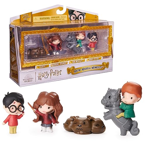 Wizarding World Harry Potter, Micro Magical Moments Scene Gift Set with Exclusive Harry, Hermione, Ron, Fluffy Action Figures & Case, Kids Toys
