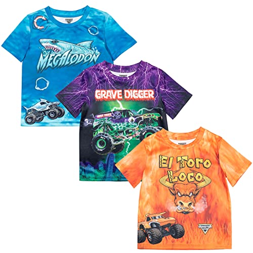Monster Jam Trucks Toddler Boys 3 Pack Graphic T-Shirts Orange/Purple/Blue 5T