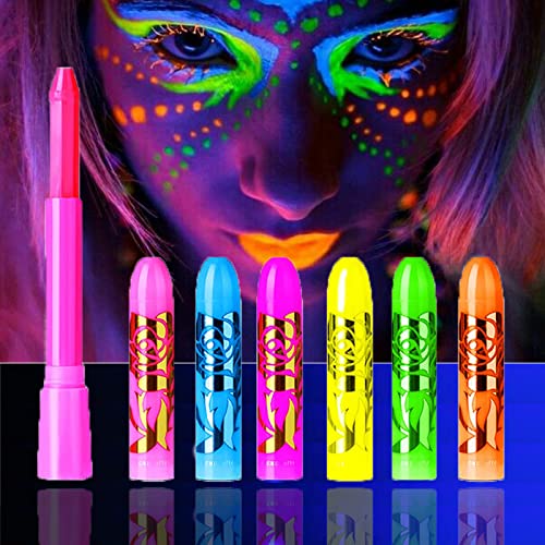 Glow in The Black Light Face & Body Paint, Neon Glow Fluorescent Face Paint Crayons for Halloween Club Makeup Xmas Glow Party