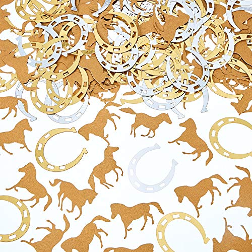 800 Pieces Horseshoe Confetti Horse Confetti Decorations Horse Party Confetti Accessories Animal Glitter Confetti for Birthday, Derby Day Party, Baby Shower, Cowboy Party Supplies